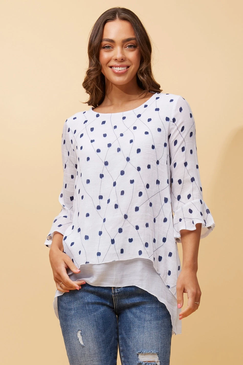RUMI DOUBLE LAYER DOTTED TUNIC TOP - Image 3