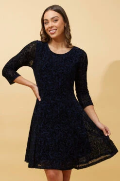 CAMILA FLOCKING PRINT LACE SHORT DRESS -Female Clothing Store 03797ae77a6feb894785bceb2683e6d6