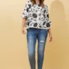FOREVER NEW FLORAL FLUTE SLEEVE BLOUSE