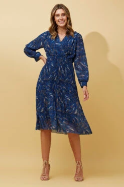 ZANETTA ABSTRACT PRINT TIERED PLEATED MIDI DRESS -Female Clothing Store 051925c3253ffe501ff2b456a5240597