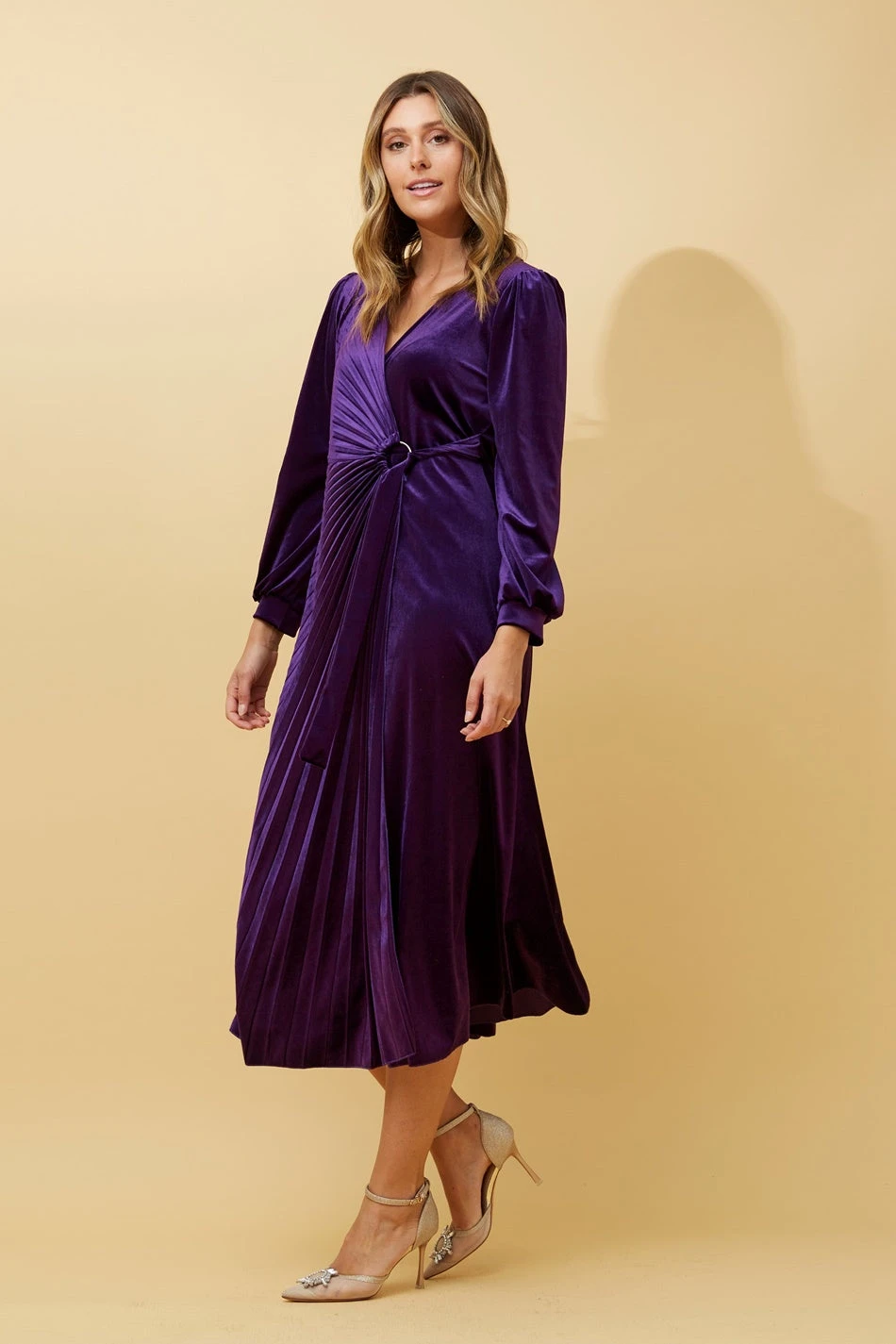 KENNEDY WRAP FRONT PLEATED VELVET MIDI DRESS 12 KENNEDY WRAP FRONT PLEATED VELVET MIDI DRESS - Image 12