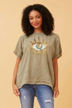 JULINA EVIL EYE LINEN TOP -Female Clothing Store 0db835bb03ddf775e8bd8532449e7f2b