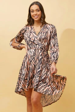 WILLOW ANIMAL STRIPE SATIN WRAP DRESS -Female Clothing Store 19639a3e453b48ba510cca52cbff75d2