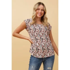 SHELLY ABSTRACT PRINT SHELL TOP -Female Clothing Store 2465d9ba97e345acf1c5bd11e016bd5c
