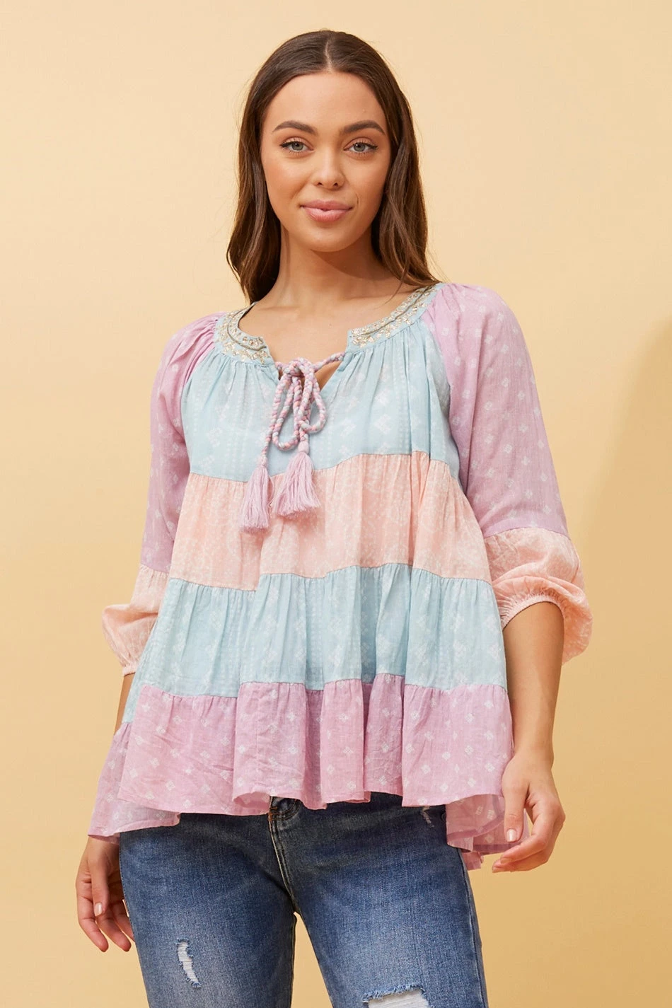 DUKE COLOUR BLOCK BOHO TOP - Image 3