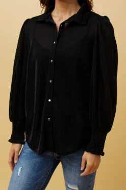 BESSIE LONG BALLOON SLEEVES GLITTER SHIRT -Female Clothing Store 299c4fc53997d773045c433bdf21c4b8