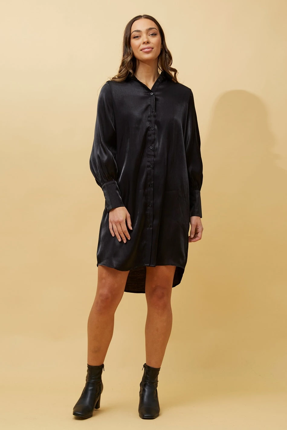 GERTIE SATIN SHIRT MIDI DRESS 1 GERTIE SATIN SHIRT MIDI DRESS