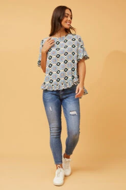 FRILA TILE PRINT TOP -Female Clothing Store 30056f021fb1f92b97ffde74f58d2b09