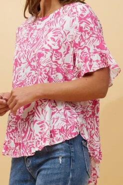 FRILA ABSTRACT PRINT FRILL DETAIL TOP -Female Clothing Store 3501a8dba3ae4efe9879d0801cc137e0