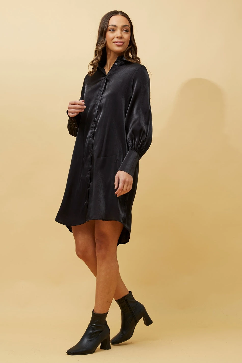 GERTIE SATIN SHIRT MIDI DRESS 5 GERTIE SATIN SHIRT MIDI DRESS - Image 5