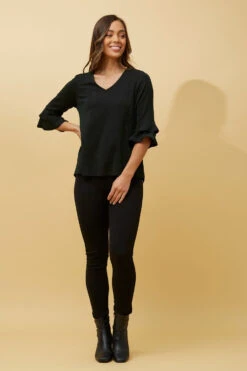 TAZIM DOUBLE FRILL SLEEVE RIBBED GLITTER TOP -Female Clothing Store 368e388765864849e4f83c674d30bf0e