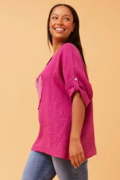 ZONYA SEQUIN PATCH LINEN TOP -Female Clothing Store 3b62120eb6618908ce516e4405fa9387