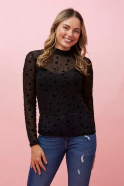 KAMALA STAR PRINT MESH TOP