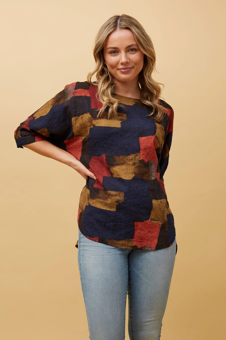 TARA ABSTRACT PRINT HI LOW HEM TOP - Image 2