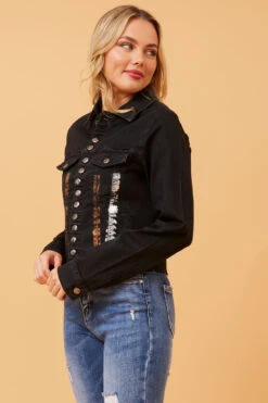 GERALDA FOIL PRINT DENIM JACKET -Female Clothing Store 4c63b031cd49fc39d81d60eb049b929e