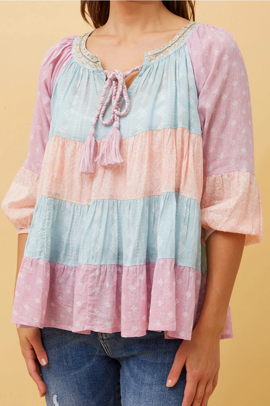 DUKE COLOUR BLOCK BOHO TOP - Image 6