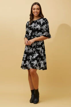 BLOOM FLORAL FRILL SLEEVE SHORT DRESS