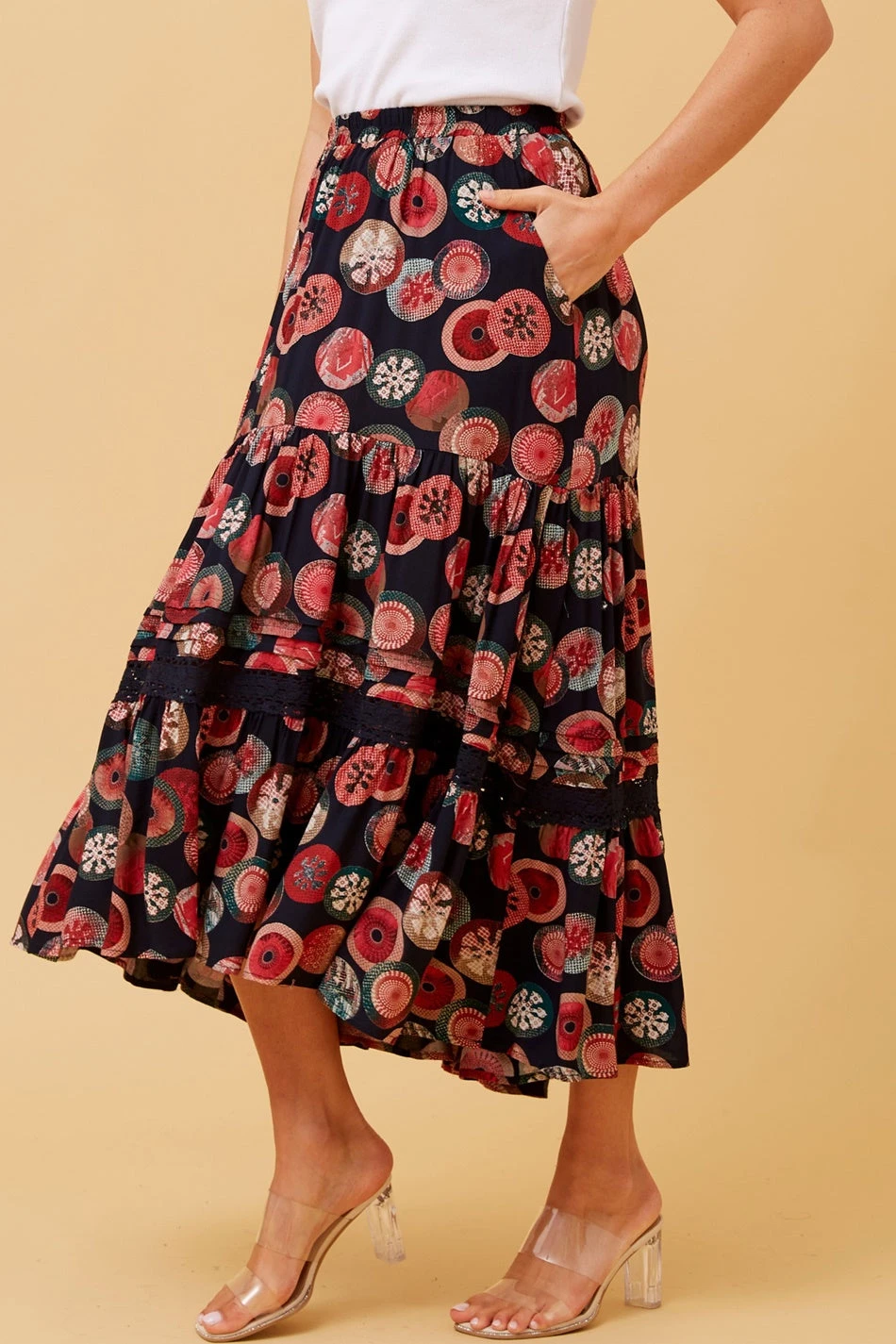 QUINN BOHO TIERED MIDI SKIRT - Image 6