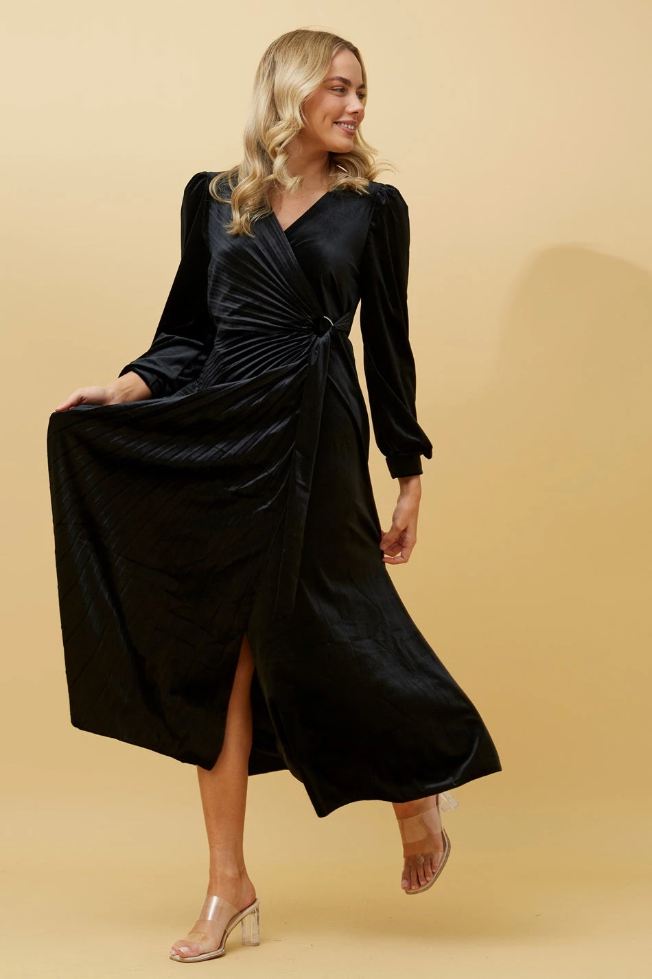 KENNEDY WRAP FRONT PLEATED VELVET MIDI DRESS 7 KENNEDY WRAP FRONT PLEATED VELVET MIDI DRESS - Image 7