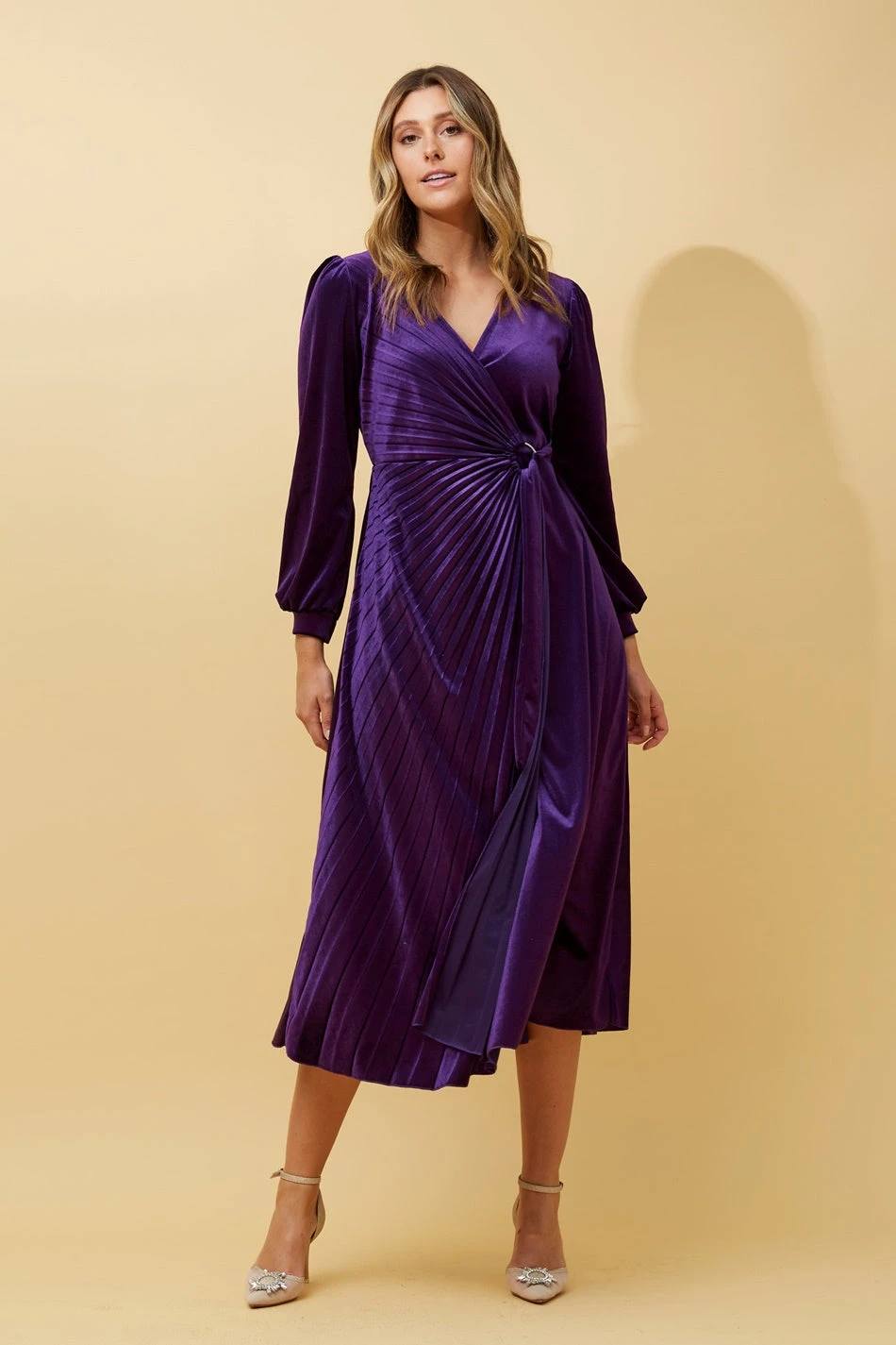 KENNEDY WRAP FRONT PLEATED VELVET MIDI DRESS 2 KENNEDY WRAP FRONT PLEATED VELVET MIDI DRESS - Image 2