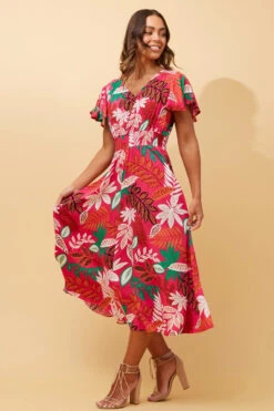 Stella FLORIDA LEAF PRINT MIDI DRESS -Female Clothing Store 612a7bd31c43bbcf2e60539501a24a1e