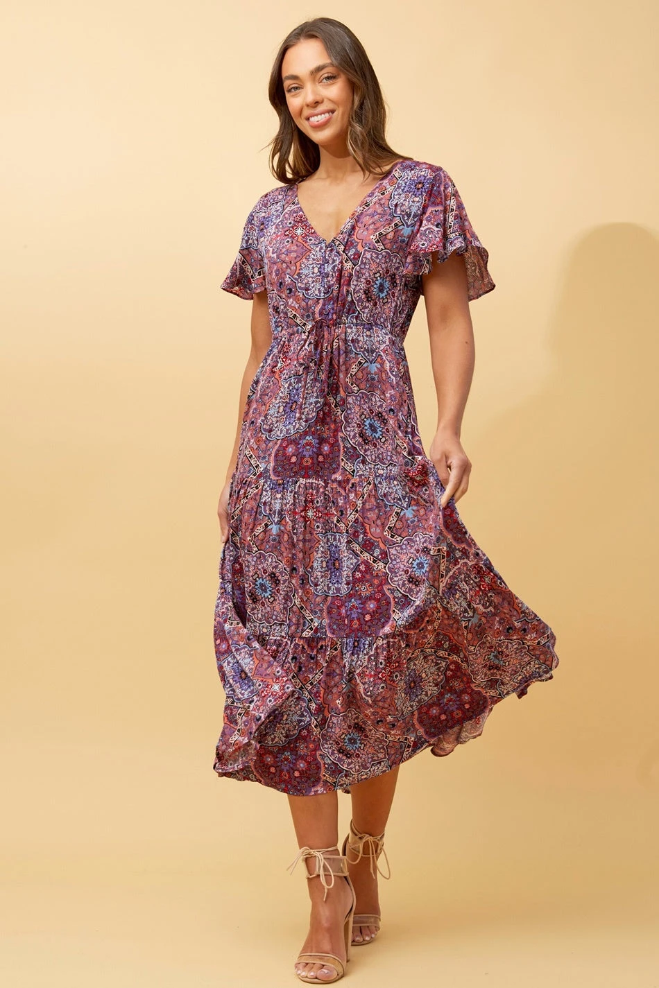 LISDON PATCHWORK TIERED MIDI DRESS 3 LISDON PATCHWORK TIERED MIDI DRESS - Image 3