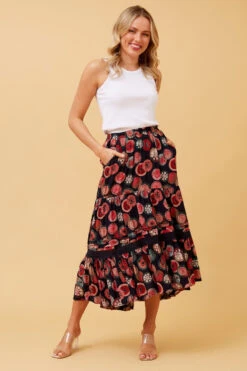 QUINN BOHO TIERED MIDI SKIRT