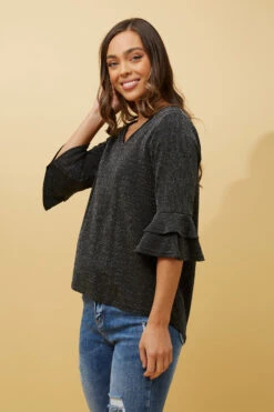 TAZIM DOUBLE FRILL SLEEVE RIBBED GLITTER TOP -Female Clothing Store 81f237818e84050883ad7e5aba2b84f9