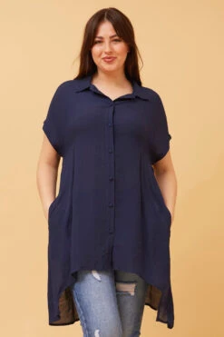 BLU ASYMMETRICAL HEM SHIRT -Female Clothing Store 88085214875de77cf233aca944b021b9