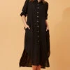 KIMMY BUTTON FRONT LINEN SHIRT DRESS