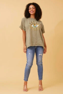 JULINA EVIL EYE LINEN TOP -Female Clothing Store 93636c2a322b010874da85129a938ffe
