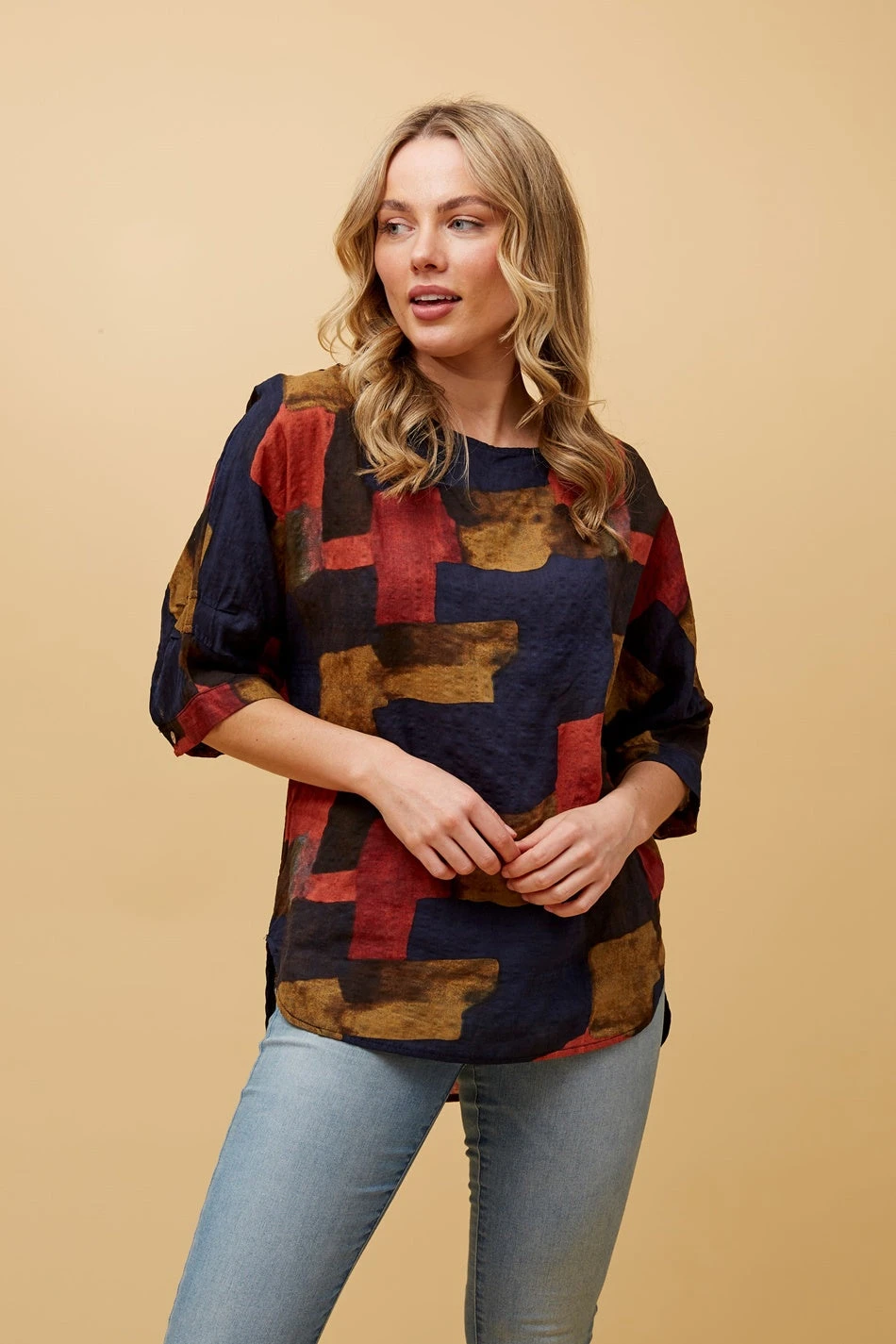 TARA ABSTRACT PRINT HI LOW HEM TOP - Image 7