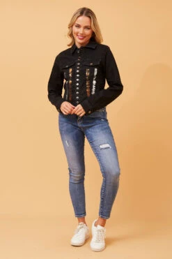 GERALDA FOIL PRINT DENIM JACKET -Female Clothing Store 9a8b94dc2e6046fef84826932fe96013