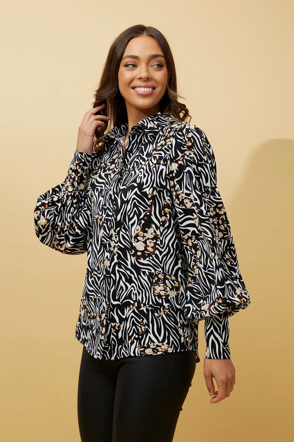 BELLE ANIMAL PRINT LONG BALLOON SLEEVESHIRT 6 BELLE ANIMAL PRINT LONG BALLOON SLEEVESHIRT - Image 6