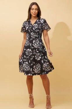 SILVANIA FLORAL WRAP SHORT DRESS