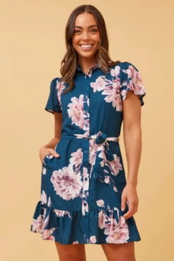 OLIVE FLORAL SHIRT DRESS -Female Clothing Store a42dff43ed01830f93d399a9c17f0dd4