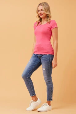 BASIC SHORT CAP SLEEVE TOP -Female Clothing Store a438ee550f5575fad95cdc9190072c63