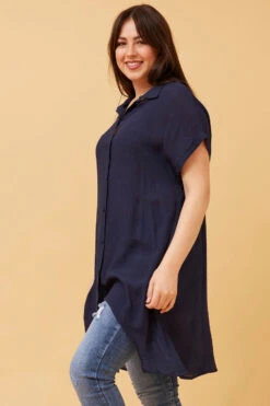 BLU ASYMMETRICAL HEM SHIRT -Female Clothing Store a43ed4f7fd5e14e6e181554702791568