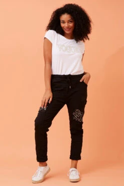 JANJA SEQUIN PATCHWORK PRINT JOGGERS -Female Clothing Store a8eaad858ff9f3c15a7cfa5799db8f02