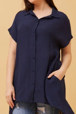 BLU ASYMMETRICAL HEM SHIRT -Female Clothing Store b00b2418c9c9f4fa1bceafcf4d39d233