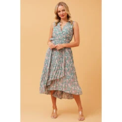 REBA SLEEVELESS FLORAL PLEATED DRESS -Female Clothing Store b7eec58222f12795b1451eaeacec13e7