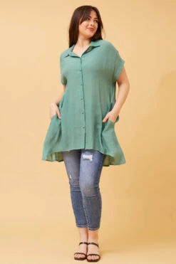 BLU ASYMMETRICAL HEM SHIRT -Female Clothing Store b87c225e6fc0457e8fb459a46c7d2f3b