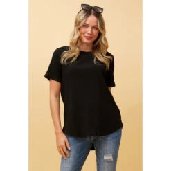 MISTY SHORT SLEEVE TEXTURED TOP -Female Clothing Store b9aa439a28868ae15d7c25217e1d2fd3