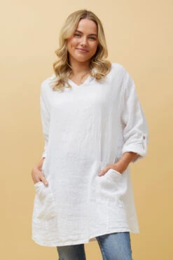 SILVAVA HOODED LINEN TUNIC TOP -Female Clothing Store c55cb53a7ba1c0ddf720cf3725356d76
