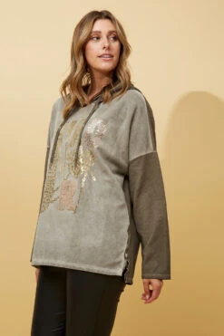 SONATA FOIL PRINT HOODED TOP -Female Clothing Store c5be00b684e0ac259b9dc9b526813ffa