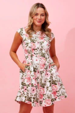 ZHALA FLORAL ZIP FRONT DRESS -Female Clothing Store cbd328b9027ef3e7f14526a17d8a99fb