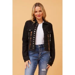 GERALDA FOIL PRINT DENIM JACKET -Female Clothing Store d06b6de74780f09dc8179b343fa464f4