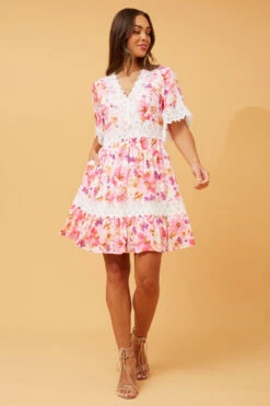 LAYLA LACE TRIM FLORAL DRESS -Female Clothing Store d8553679aa373b90e12dec35cf7687ab