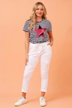 JANJA SEQUIN PATCHWORK PRINT JOGGERS -Female Clothing Store de5404ea721be46316dfc0386f14b507