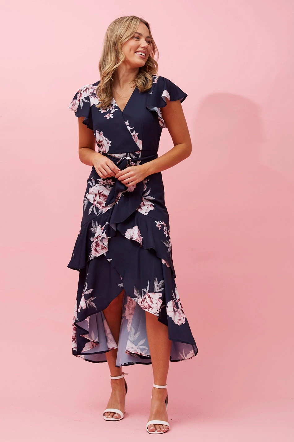 DENVER FLORAL RUFFLE HEM HI LOW DRESS 3 DENVER FLORAL RUFFLE HEM HI LOW DRESS - Image 3